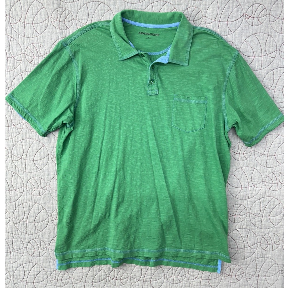 Johnston & Murphy Polo Shirt Green Pima Cotton Slub Pocket / Mens‎ XL